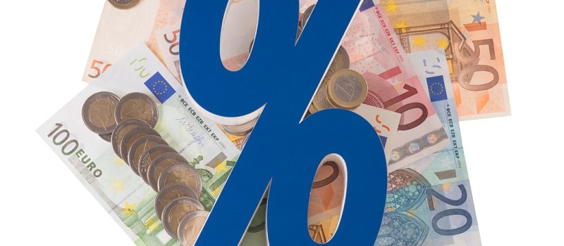symbole du pourcentage et monnaie euro