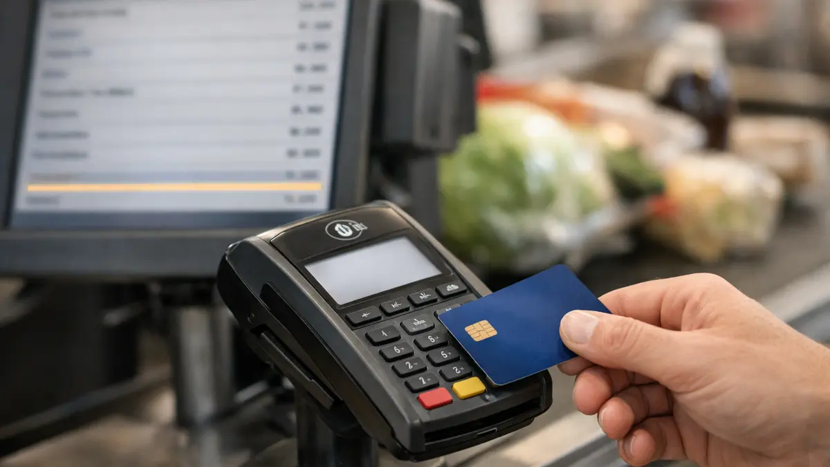 Terminal de paiement en caisse et geste de microdon