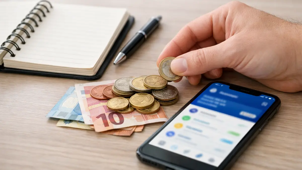 Smartphone bancaire et économies sur un bureau