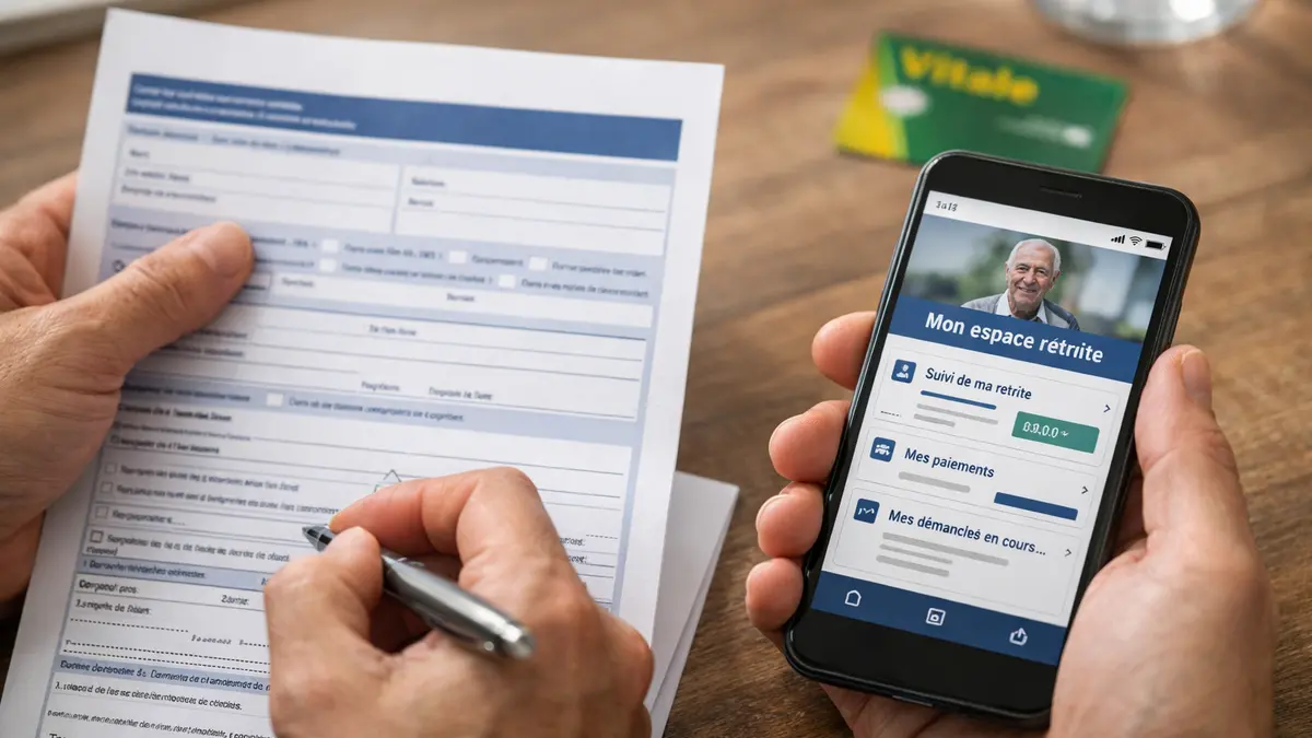Formulaire de retraite et smartphone pour une démarche en ligne