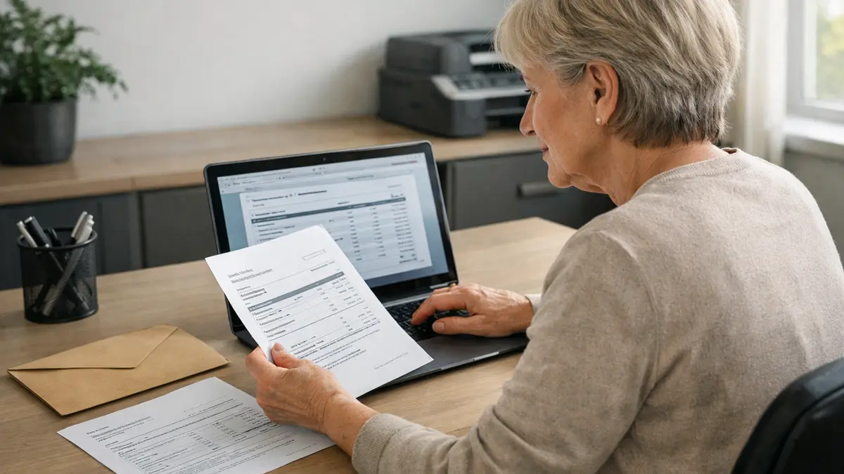 Un retraité consulte un relevé de pension sur ordinateur