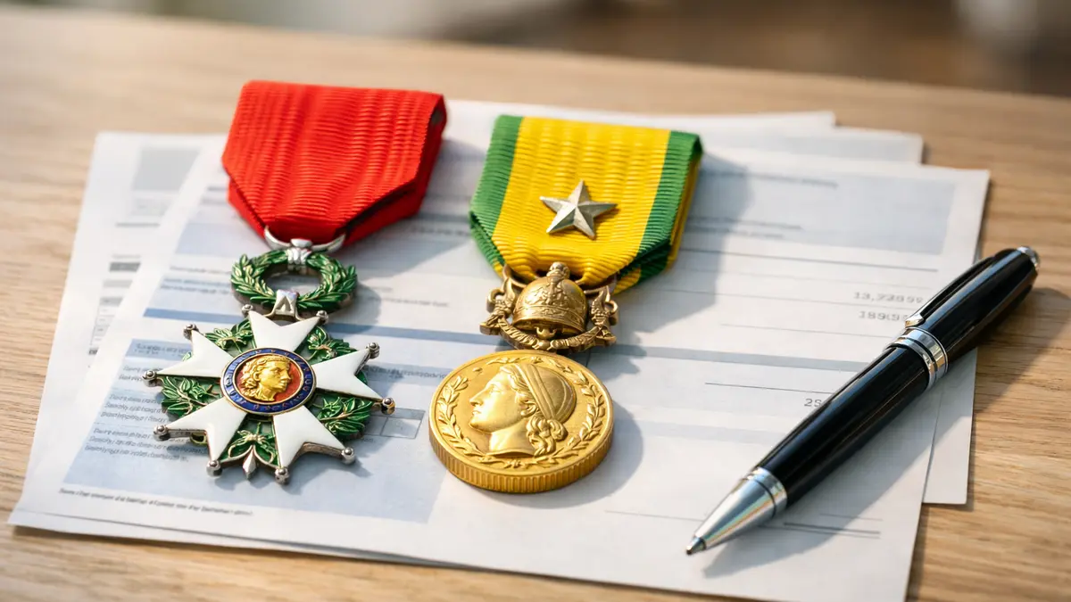 Décorations françaises à côté d’un avis d’imposition