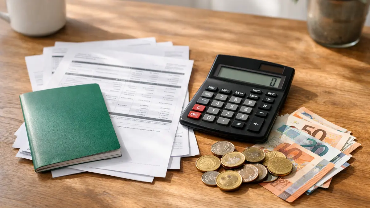 Documents d’épargne et calculatrice sur une table
