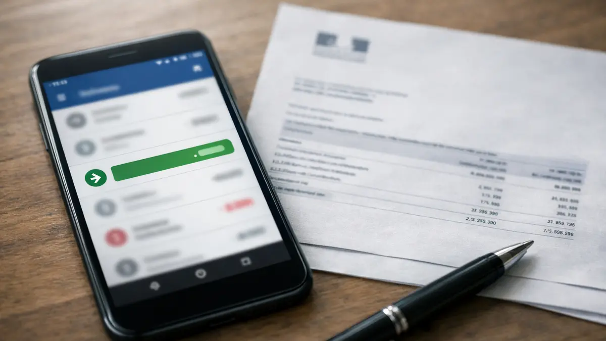 Smartphone montrant un virement entrant et un document fiscal