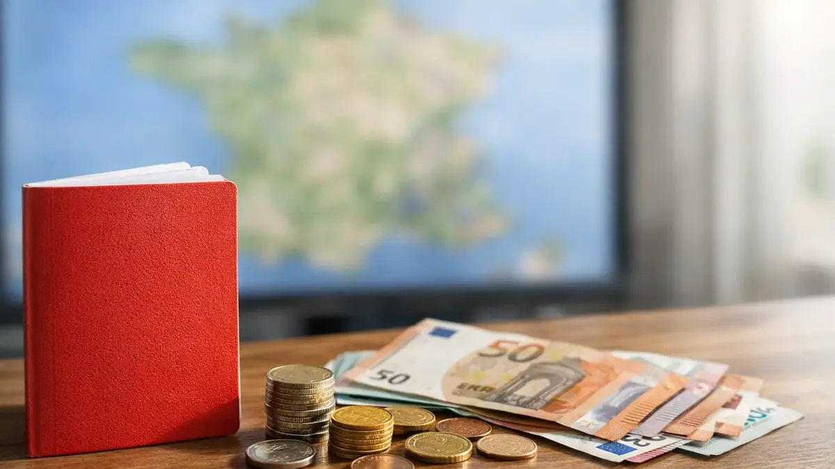 Livret d’épargne et euros devant une carte de France