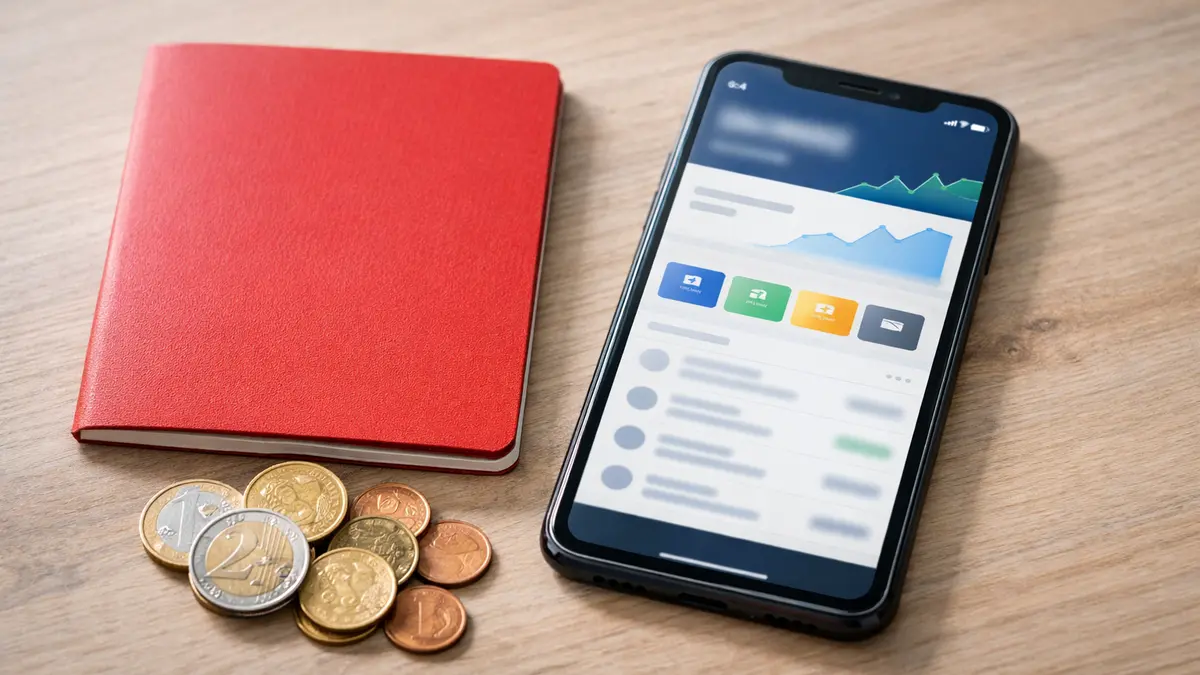 Smartphone avec application bancaire et symboles d’épargne en euros