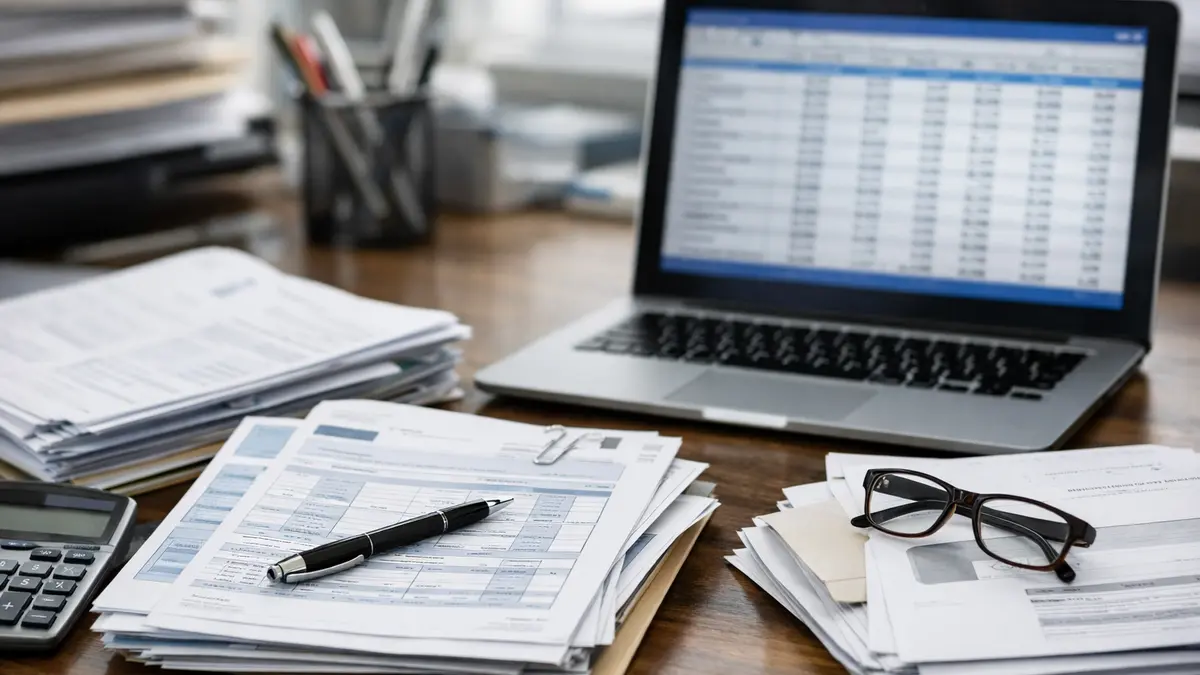 Documents fiscaux et tableau de recettes sur un bureau