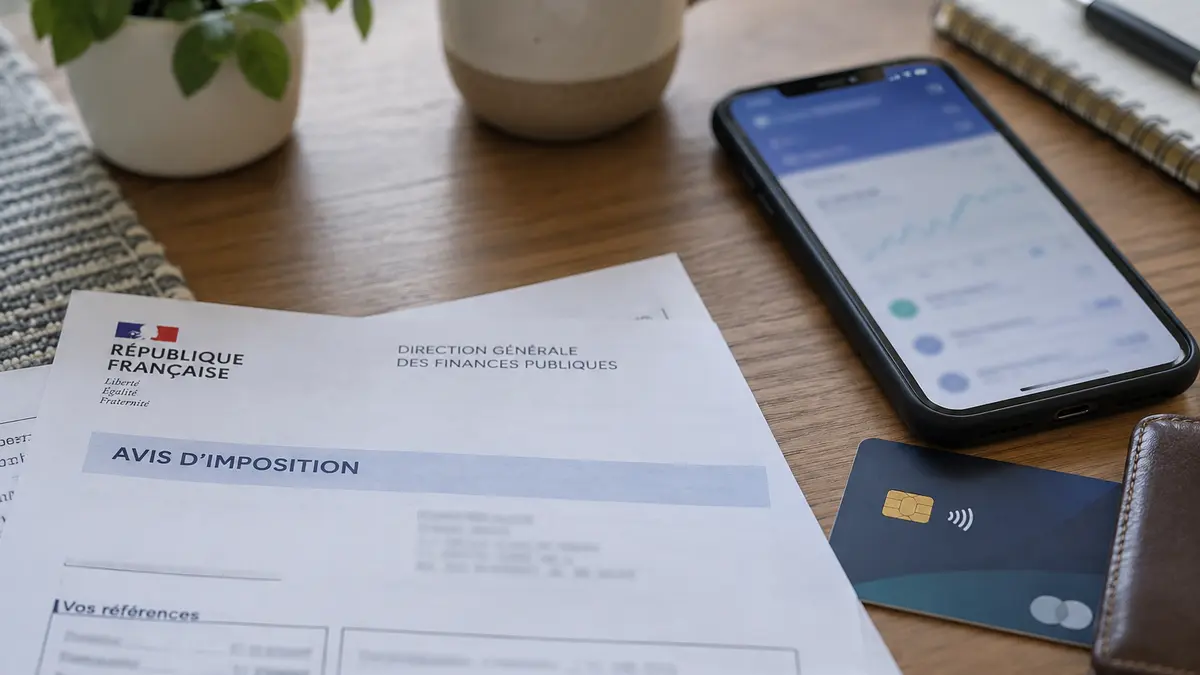 Avis d’impôt et application bancaire illustrant un prélèvement