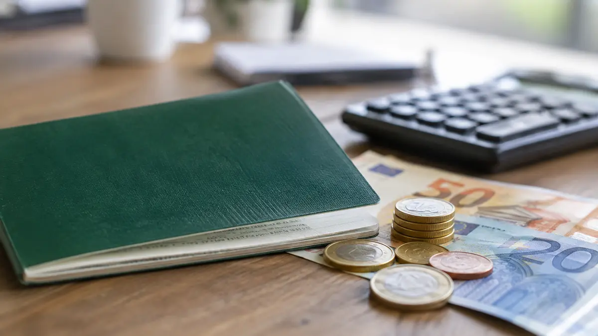Livret d’épargne et calculatrice sur une table