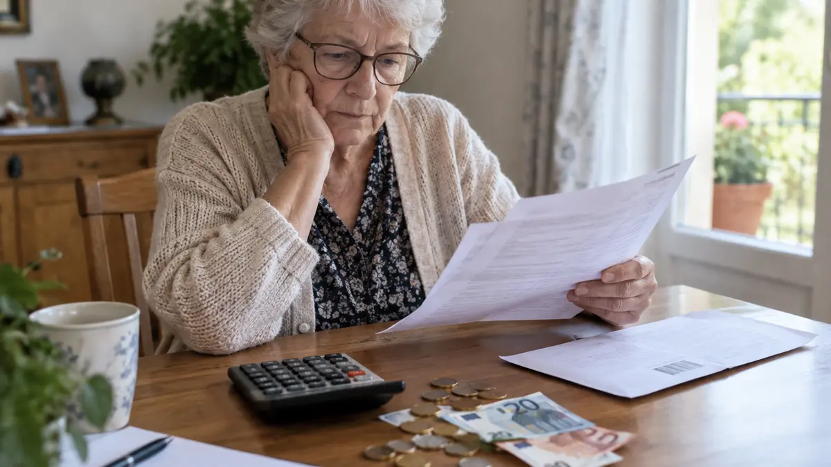 Retraité consultant un relevé de pension avec une calculatrice