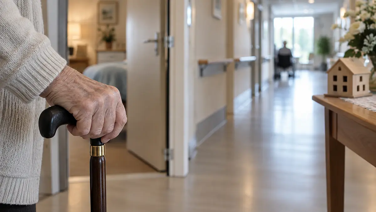 Couloir d’Ehpad et symbole d’une vente immobilière