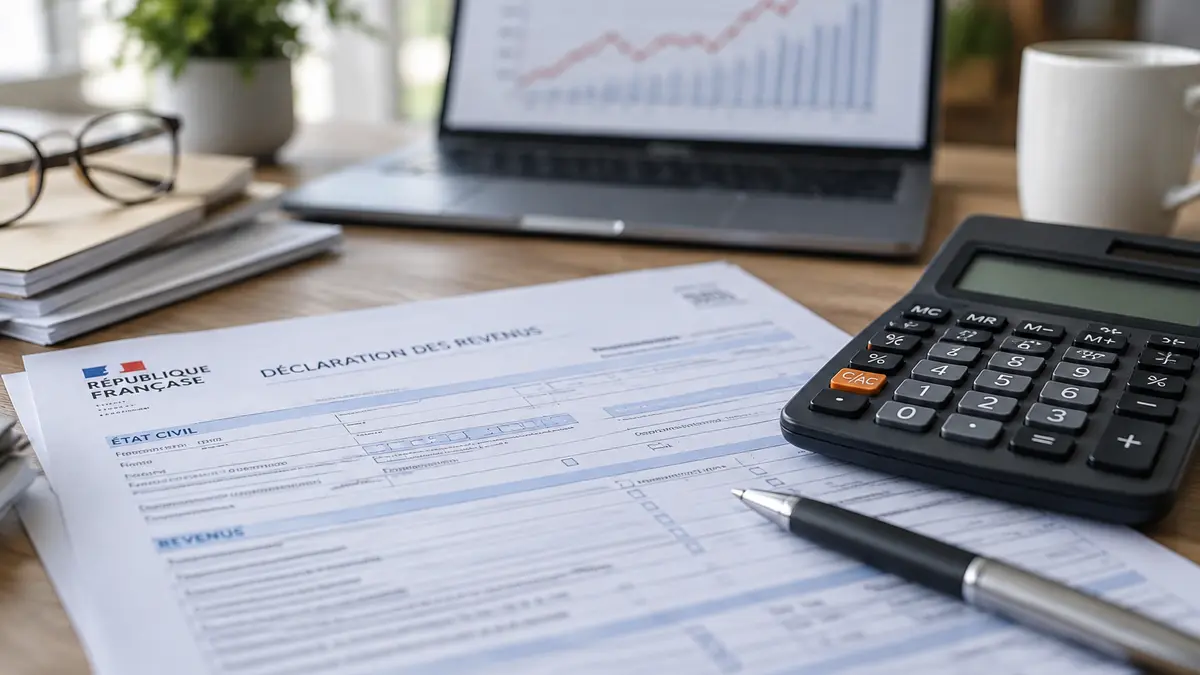 Formulaire fiscal et calculatrice illustrant l’impôt sur le revenu