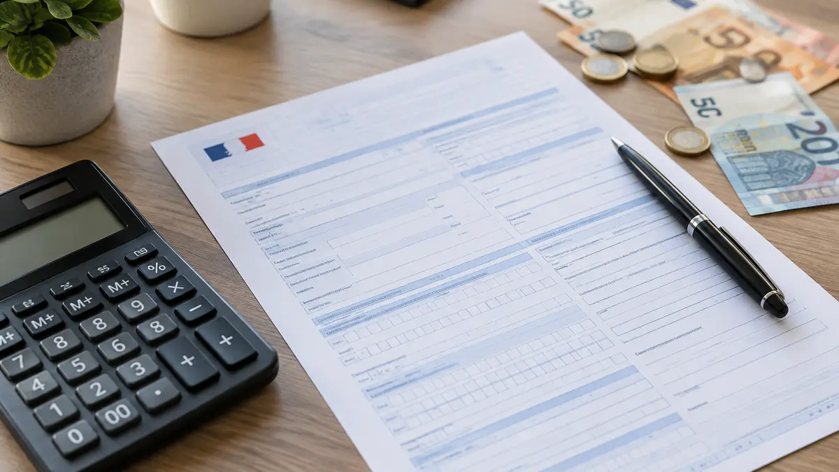 Feuille d’impôt sur le revenu, calculatrice et stylo