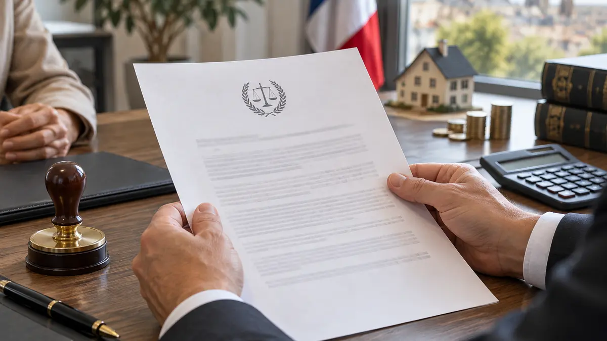Bureau de notaire avec acte de donation et calculatrice