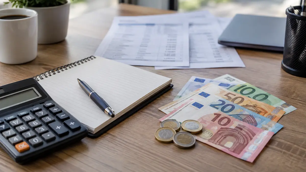 Calculatrice et documents d’épargne sur un bureau