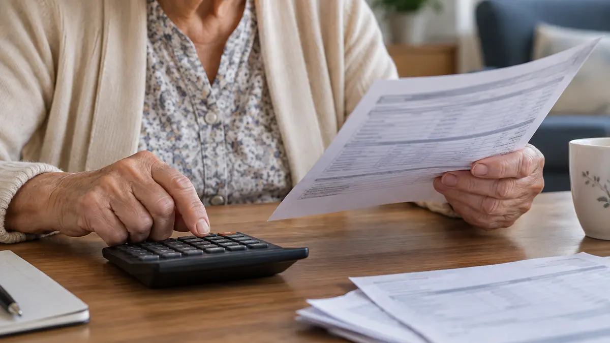 Relevé de pension et calculatrice sur une table