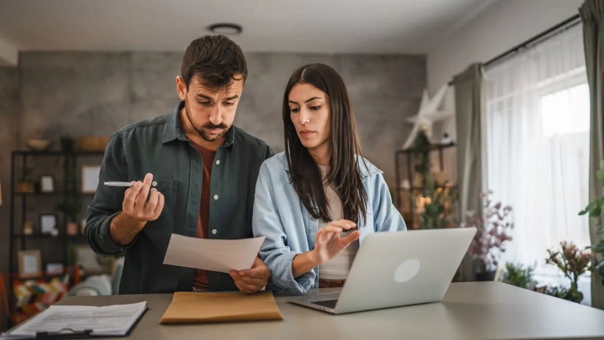 Un jeune couple PEA : l’essor des ETF boursiers se confirme en févriergère ensemble les dépenses et les factures à la maison.