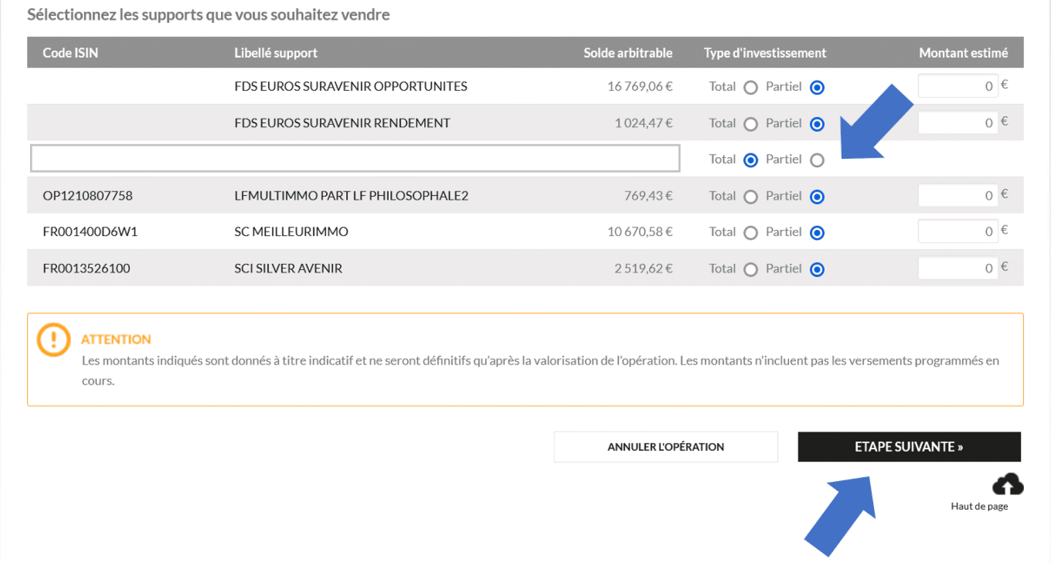 suravenir arbitrage etape2